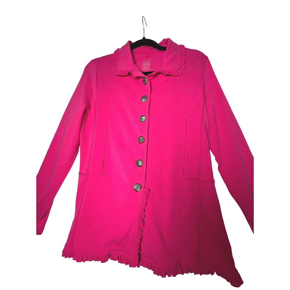 Neon Buddha Pink Ruffle Knit‎ Jacket Button Front Cotton Cardigan Small - Picture 4 of 6